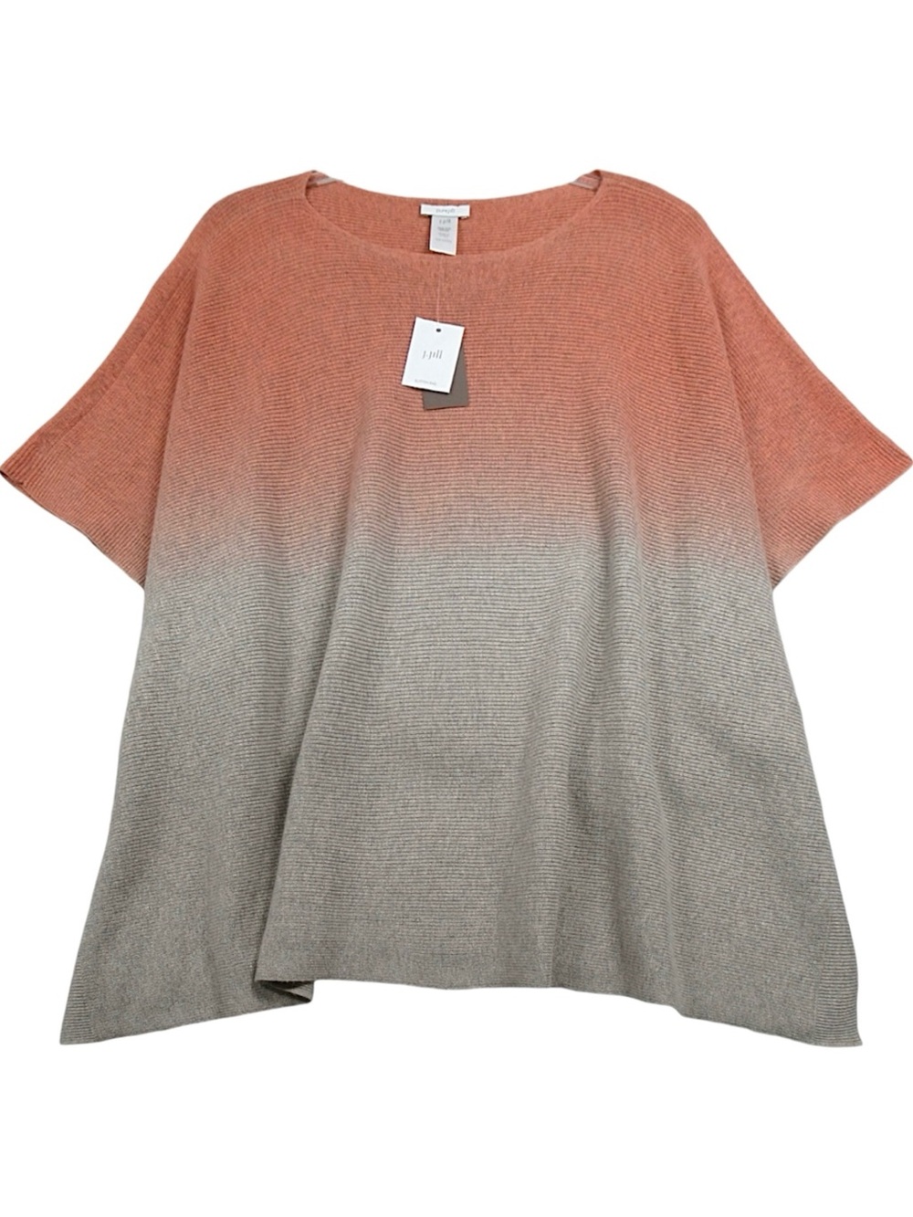 NWT Pure Jill J. Jill Ombre Cotton Ribbed Poncho Sweater Redclay One Size Petite